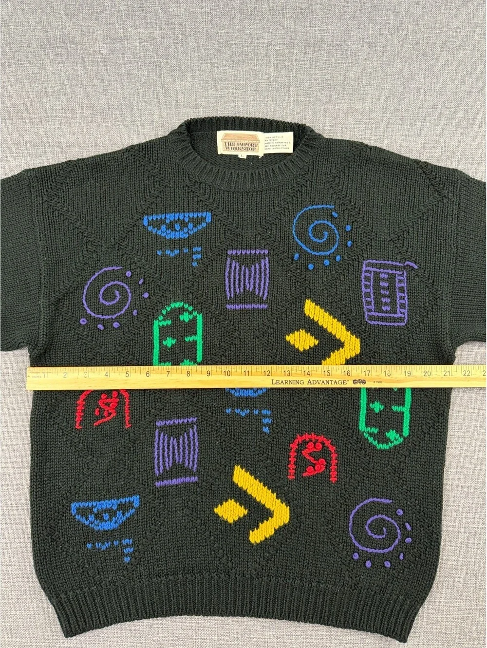 Vintage Abstract Geometric Black Raised Knit Sweater Size M The Import Workshop